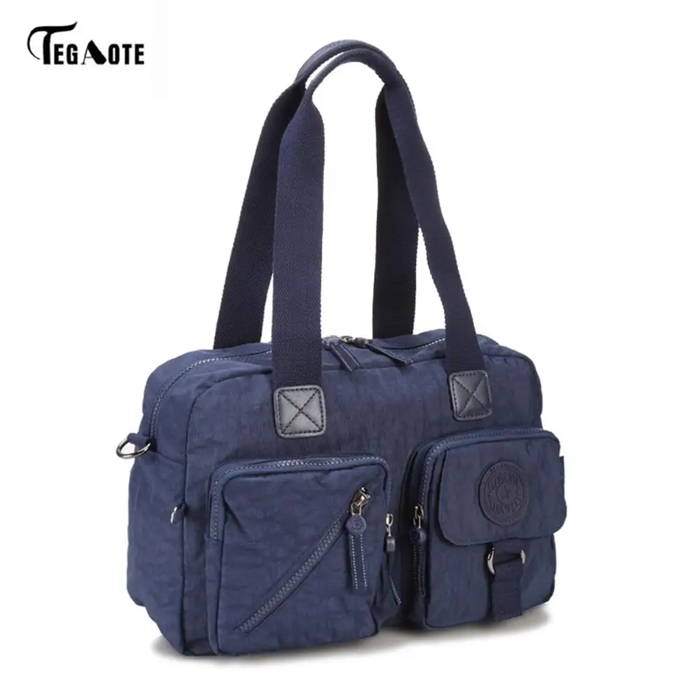 TEGAOTE сумки, женские сумки известных брендов, универсальная нейлоновая сумка с верхней ручкой, повседневная сумка-тоут, женские сумки для покупок, школьная сумка - Цвет: Темно-синий