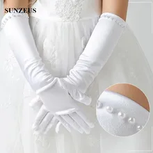 Цветочные девушки перчатки до локтя палец детские перчатки для свадьбы Длинные атласные свадебные перчатки BV-012