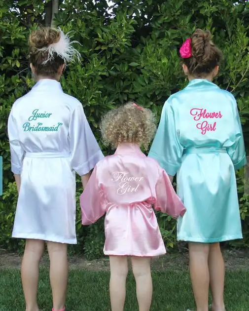 custom Set of 3 Flower Girl printed wedding Bachelorette satin pajamas