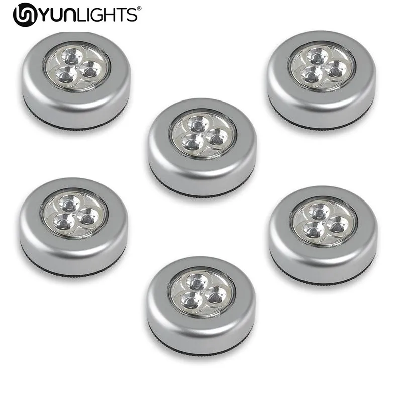 

YUNLIGHTS 6pcs Battery Powered Night Light Click 3-LED Push Light Closet Lamp With Built-In Self-Adhesive Sticker Light