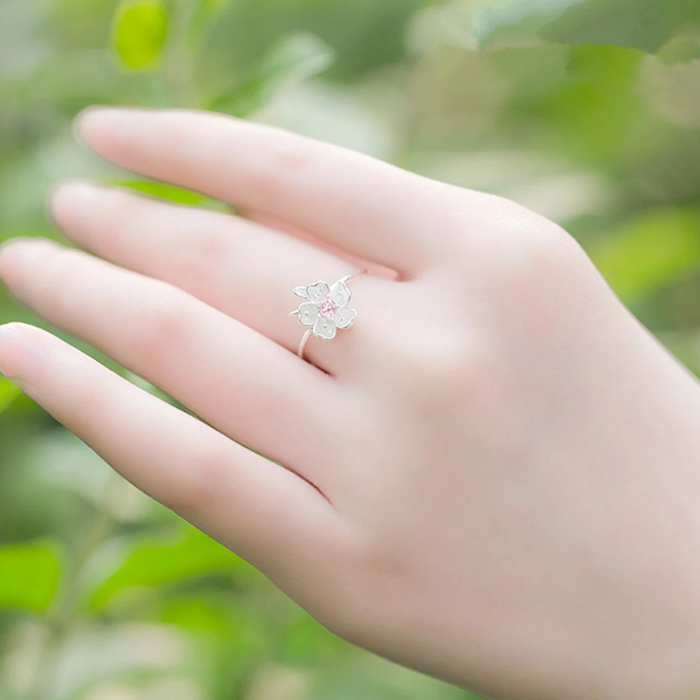 XIYANIKE 925 Sterling Silver Ring Female Cherry Blossoms Rings For Women 2017 Simple And Fresh Personality Wedding Rings VRS2280
