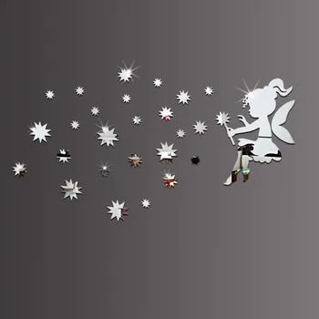

MEYA 3D decorative Angel blowing the stars mirror wall clock sticker, DIY decorative mirror sticker , mirror sticker decal