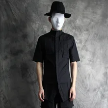 Новая мужская одежда мужская рубашка с короткими рукавами Персонализированная Малый стоячий воротник Мужская тонкая рубашка певица костюмы