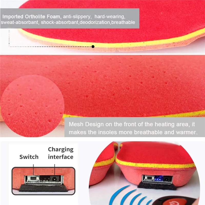 Velvet Remote Control Heated Insoles Rechargable Heating Insoles Winter Outdoor Sport Keep Warm Foot Shoes Pads for Men Women