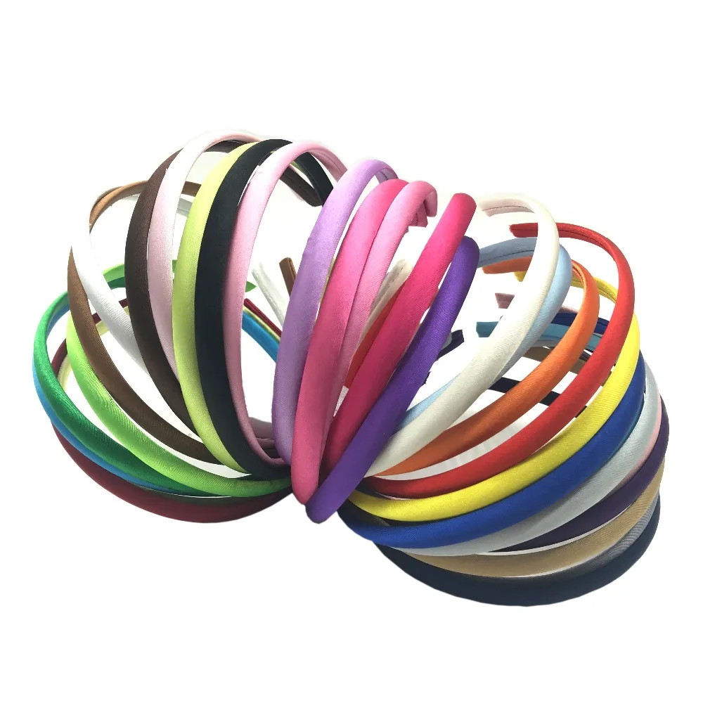 

5Pcs/lot 10mm 30 Colors Solid Color Satin Fabric Covered Resin Hairband Ribbon Adult Kids Headband Girl DIY Hair Accessories