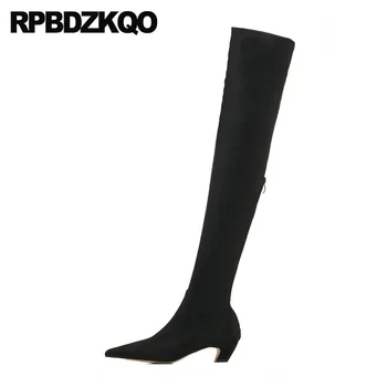 

brand over the knee 2018 high heel thigh fall black pointed toe suede slim women boots long stiletto shoes autumn waterproof