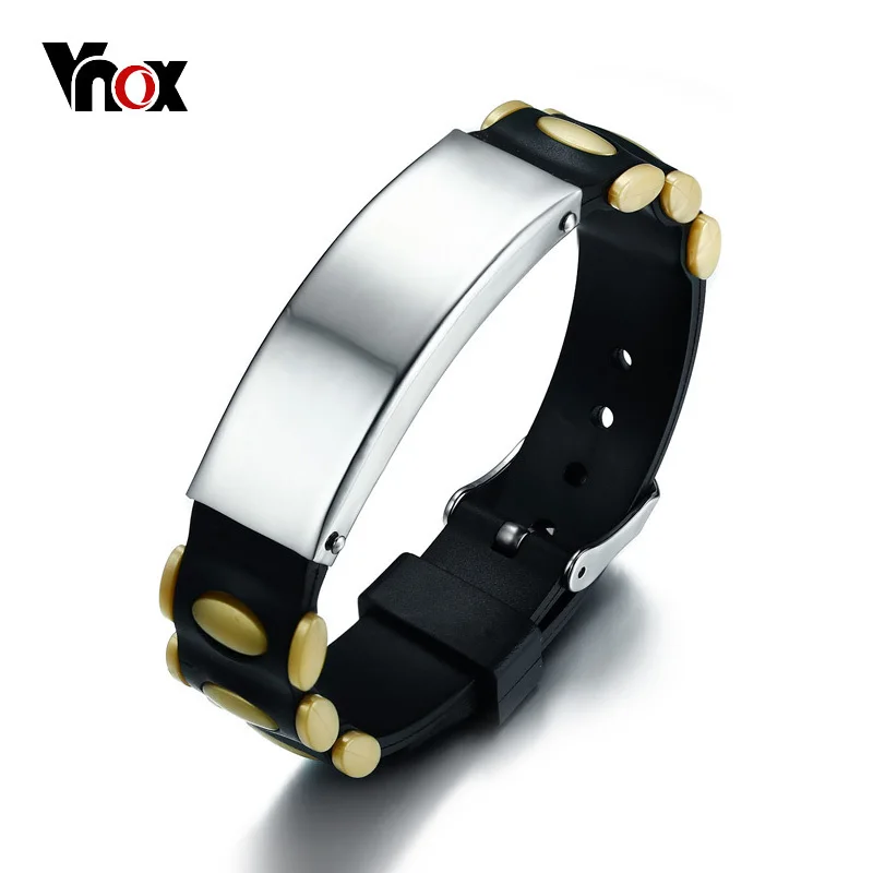 Vnox 16mm Free Engrave Stainless Steel ID Bracelet Unisex