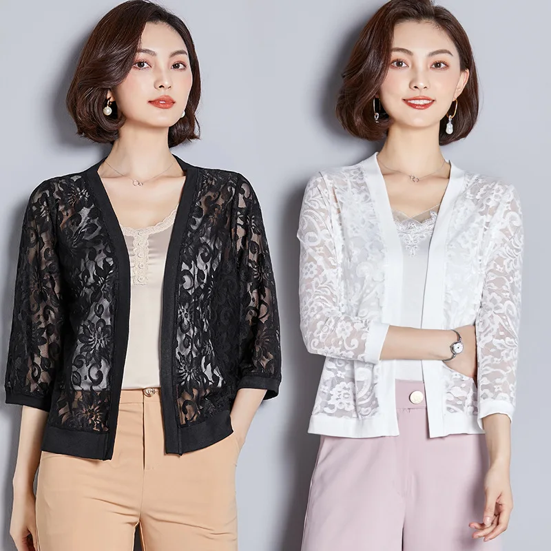 

New Fashion Women Summer Lace Hollow Out Loose Open Stitch Small Coats Jackets