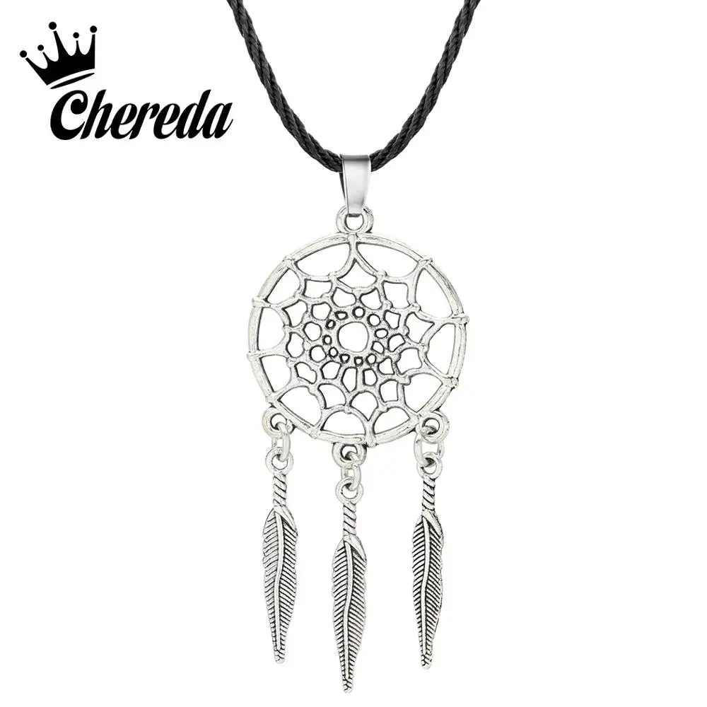 

Chereda Vintage Dreamcatcher Tassel Necklaces for Women Men Bronze Hollow Geometric Rope Pendants Party Lady Gift