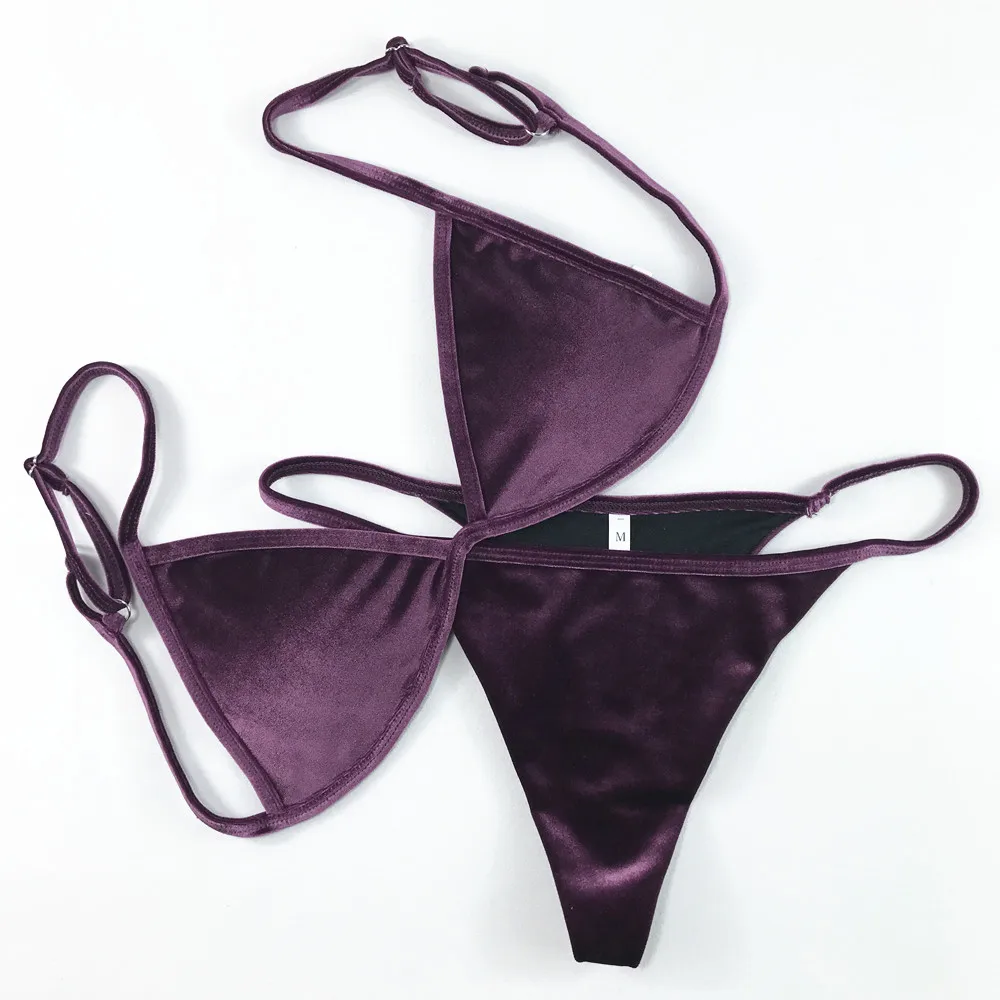 bikini shorts set Velvet Bikini Set 2020 Women Swimsuit Monokini Bodysuit Swimming Suit Bathing Suits Swim Halter Thong Beach Swimwear Cikini bikini set sale