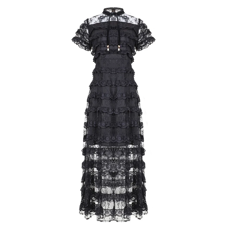 HIGH QUALITY New Fashion 2019 Summer Runway Dress Women's Cascading Ruffle Lace Dress