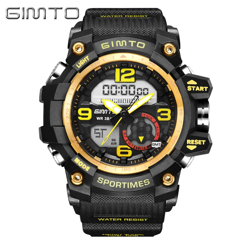 

GIMTO Fashion Sport Digital Watch Men Waterproof LED Mens Watches Top Brand Luxury Dual Display Quartz Wristwatches Hodinky Men