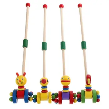 

kids Wooden Toys Cute Cartoon Animals Funny Wooden Car Toys Kids Baby Puzzle Trolley Cart Toys Wood Pushing Toy Random Color