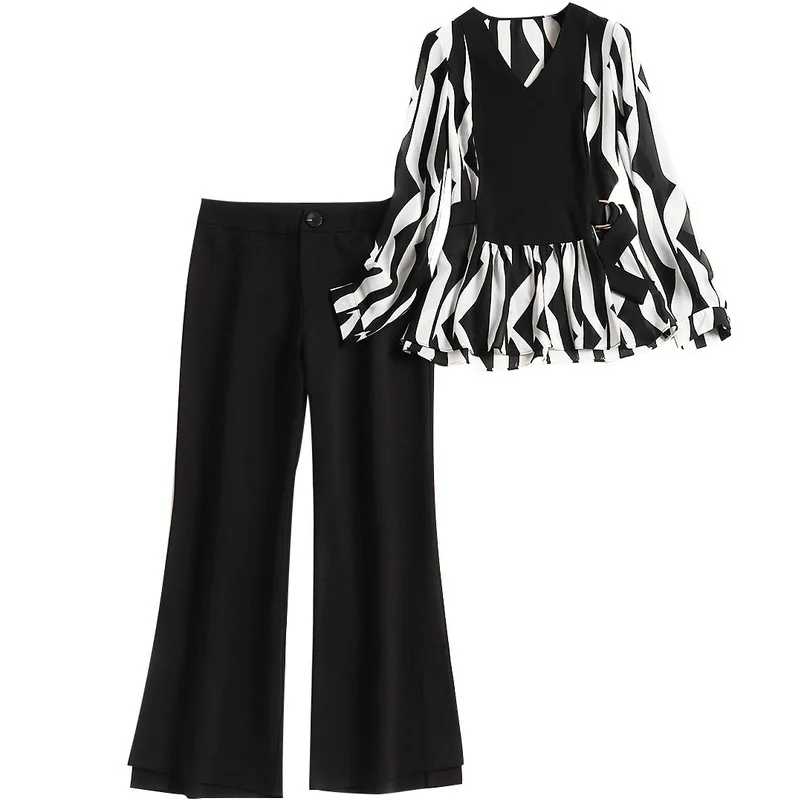 2019 Femmes Pour Conjunto 50321 Bureau Ensemble Cheville Noir V Costume Les Dame Pantalon Feminino longueur cou Mode De Shuchan cFZpT0KqZ