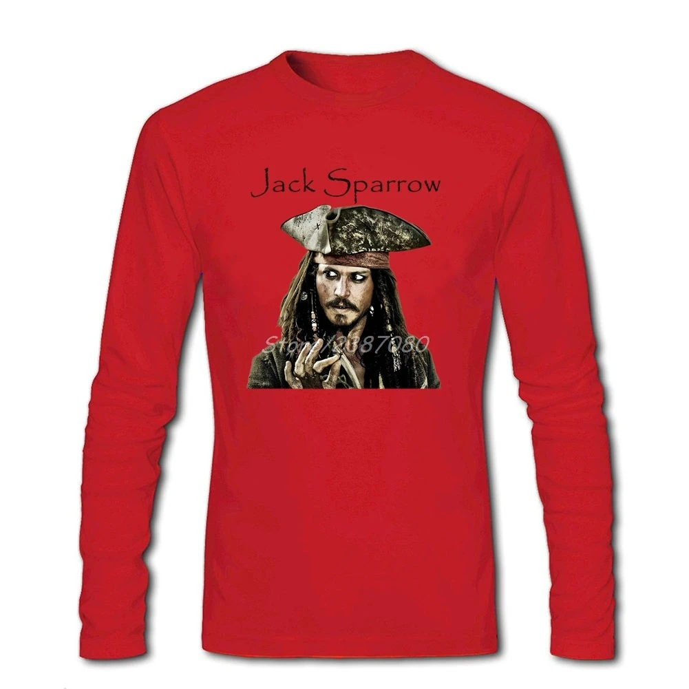 С изображением персонажа фильма «Пираты Карибского моря» 5 фильм Джека Воробья капитана футболки Топ брендовая одежда с длинными рукавами на заказ, с круглым вырезом, рубашка - Цвет: Красный