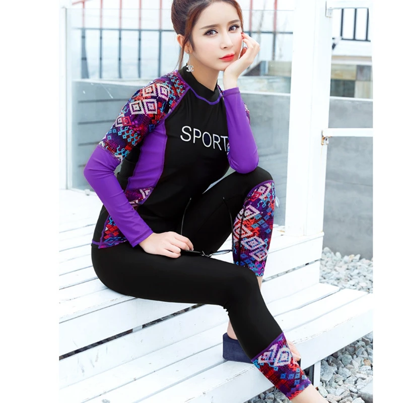 

GXQIL 2017 New Summer Grils Women Two Pieces Swimsuit Wetsuit Long Sleeve Shirt Pants Sportswear Ride Surf Diving large Swimwear