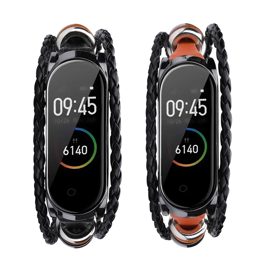 Ремешок для часов Mi Band 4 плетеный браслет из искусственной кожи в стиле ретро Xiaomi