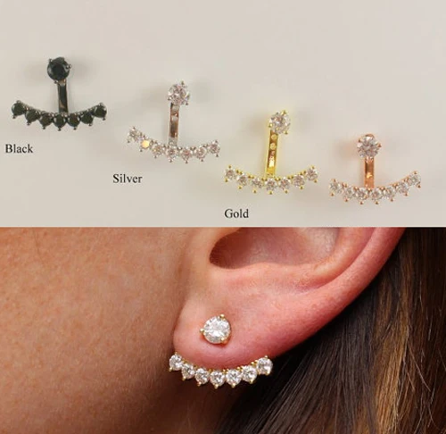 

2017 Authentic Genuine 925 sterling silver cubic zirconia 3 color jacket cz double side earring