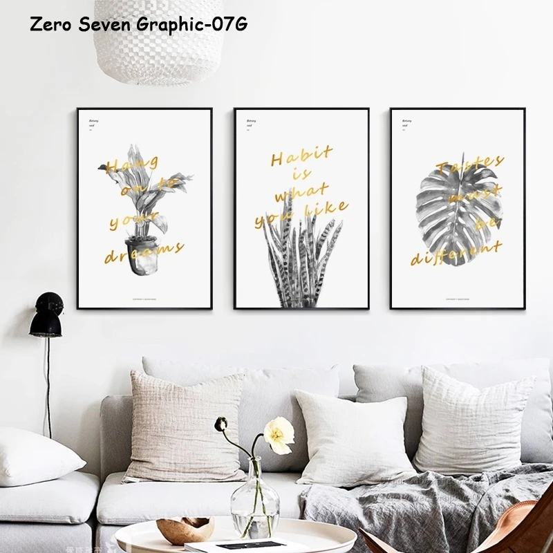 

Gray Watercolor Plant Golden English Phrase Canvas Painting Poster And Print Wall Art Picture Living Room Decoration Home Mural