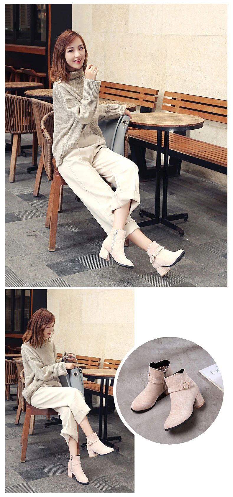 RQFF Brand Winter Boots Women With Box Big size34-43 Flock Warm Shoes Woman High Heel Ankle Boot Female Zip Footwear Ladies Shoe (6)