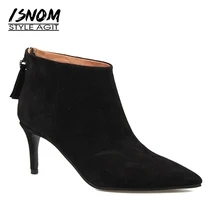 Suede Natural Leather Ankle Boots Women’s High Heel Shoes 2017 New Arrival Back Zipper Winter Boots Pointed Toe Female Footwear