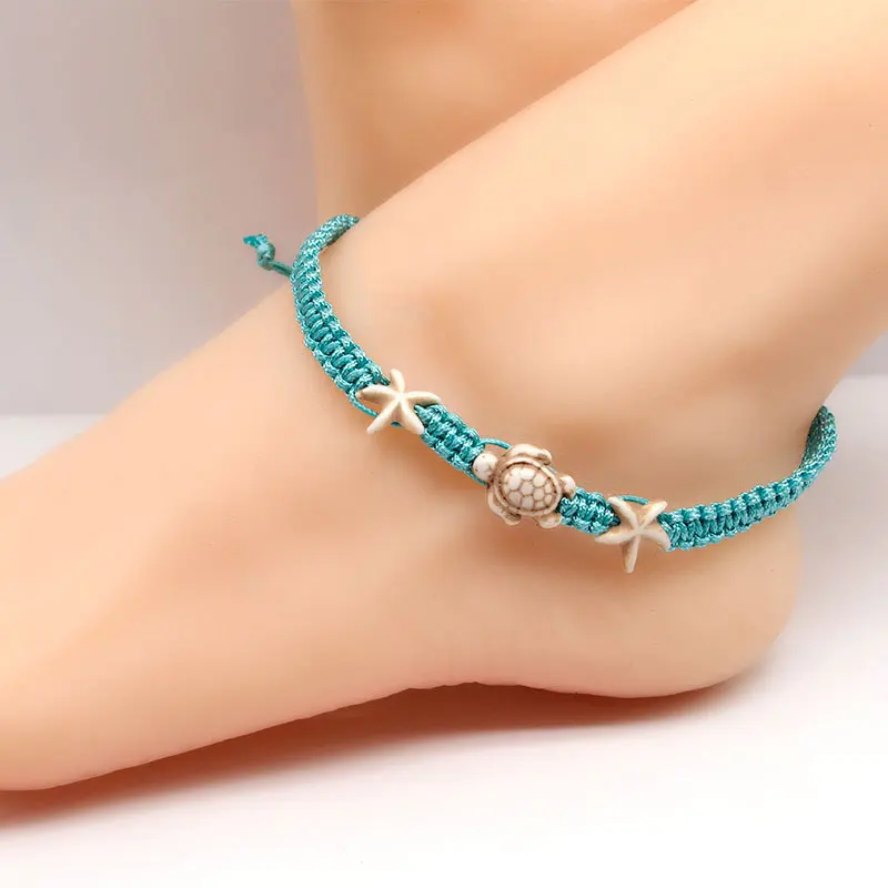 

New Accessories for Women Hand-woven Korean Wax Thread Anklet Turtle Starfish Creative Anklets Jewelry