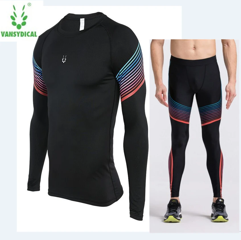 Brand 2017 Sport Suits Men's Compression Leggings+Shirts Running Tights Set Fitness Sportswear