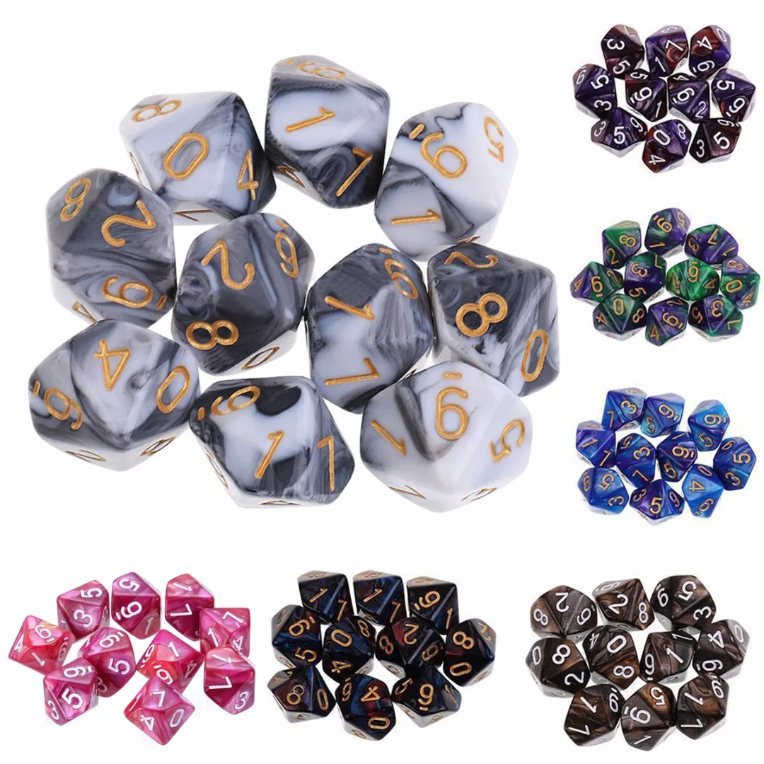 10PCS D10 10 Sided Dice Set Polyhedral Dice For Dungeons and Dragons Funny Desktop Table Games Poker Bar Outdoor Tools
