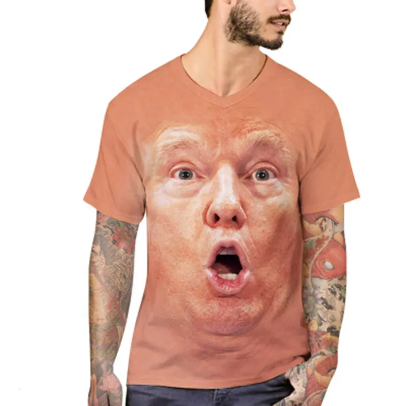 Summer 2018 v-neck european-size creative President 3D printed T-shirt short sleeve loose popular logo men's big size tops tee | Мужская
