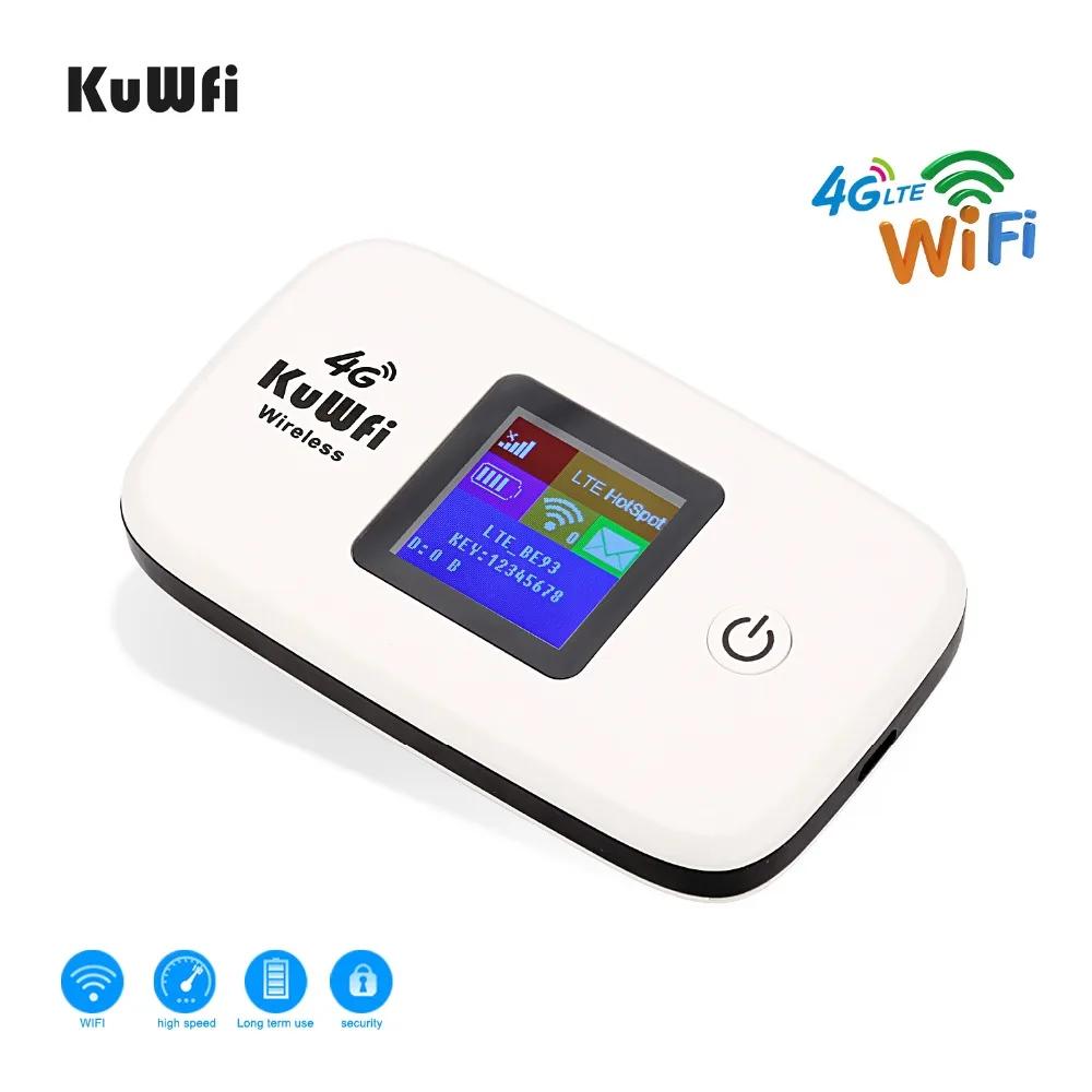 KuWfi разблокированный 150 Мбит/с 3G 4G LTE Wifi роутер мобильный Wifi точка доступа 2400 мАч батарея со слотом для sim-карты ЖК-дисплей до 10 пользователей