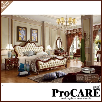 

Hot selling European Style Furniture white wooden king size bed