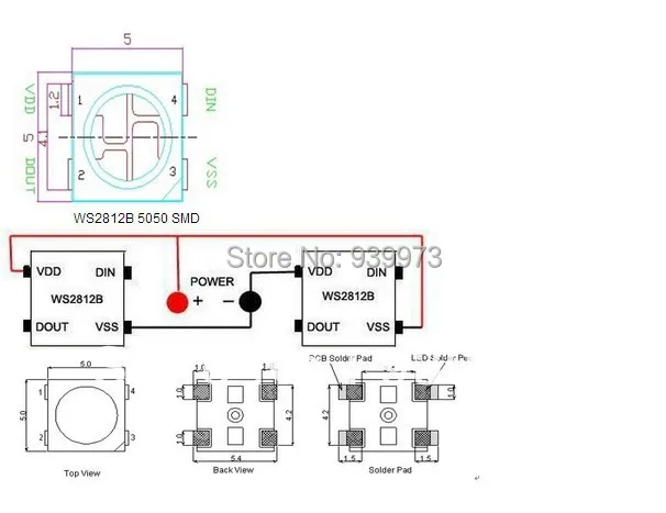 WS2812B(4 контакта) 5050 SMD W/WS2811 индивидуально адресуемых цифровой RGB светодиодный чип-диод 5V