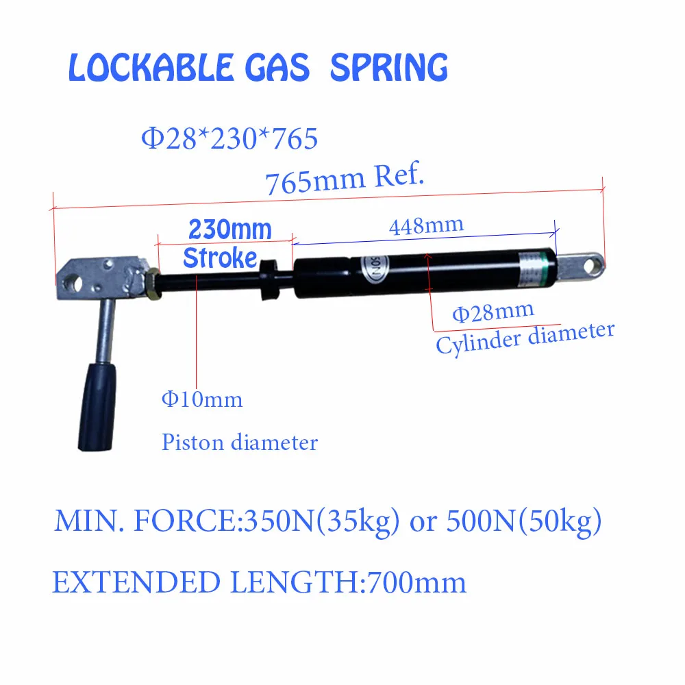Регулируемая газовая пружина 350N-500N 28X230X700 Запираемая позиция ...