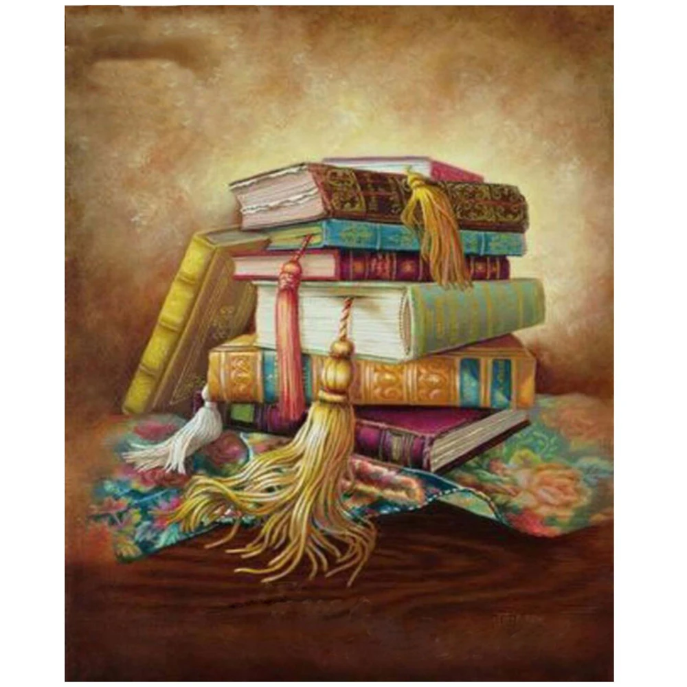 

Full square/Round Diamond Painting Cross Stitch beautiful books on the desk 3d mosaic kits Diamond Embroidery home Decor gift