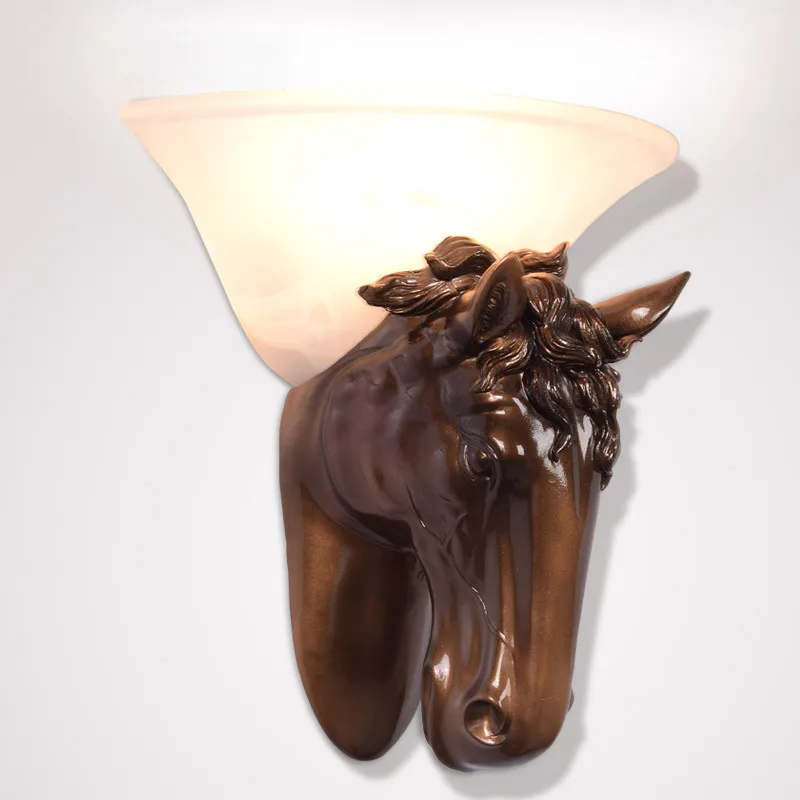 

TUDA Free Shipping Multicolor optional Hand Carved Horse Head Wall Lamp American Retro Decorative Resin Wall lamp E27 110V-220V