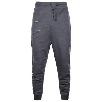 

2019 Spring new Man hole Design Leisure Haren pants Men's wear street Pull rope The waist Elastic force high quality trousers