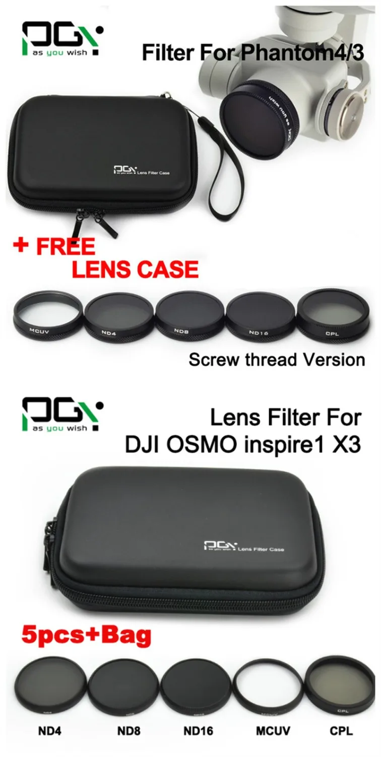 

PGY DJI inspire 1 / DJI OSMO / DJI Phantom 4 3 Camera filter MCUV / ND4 / ND8 / ND16 / CPL filter / case bag Camera accessories