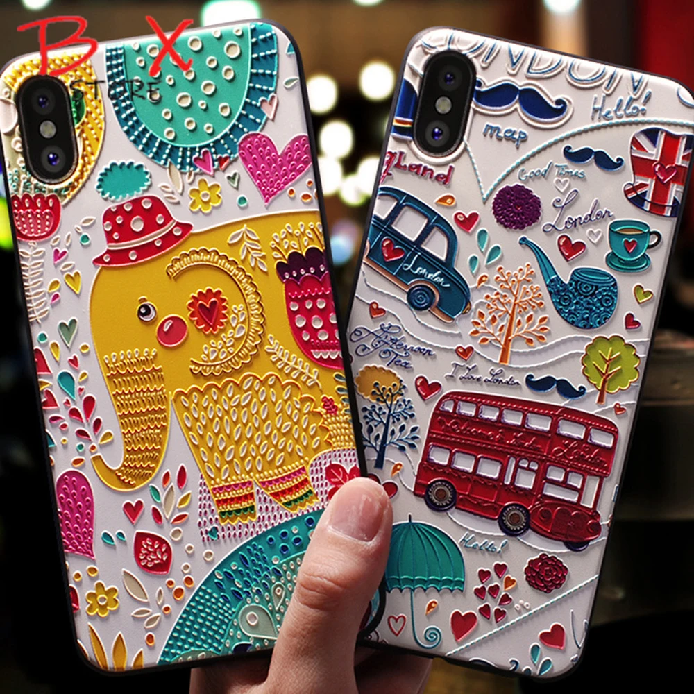 

Eqvvol Cute 3D Emboss Cartoon Patterned Phone Case For iphone X 8 7 6 6S Plus Cases Soft Silicone Cover For iphone 5 5s SE Coque
