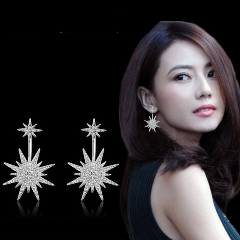 

Silver Color Snowflake Earrings for Women Rhinestone Ear Earrings with Stones Wedding Dazzling Zircon Snowflake Earrings