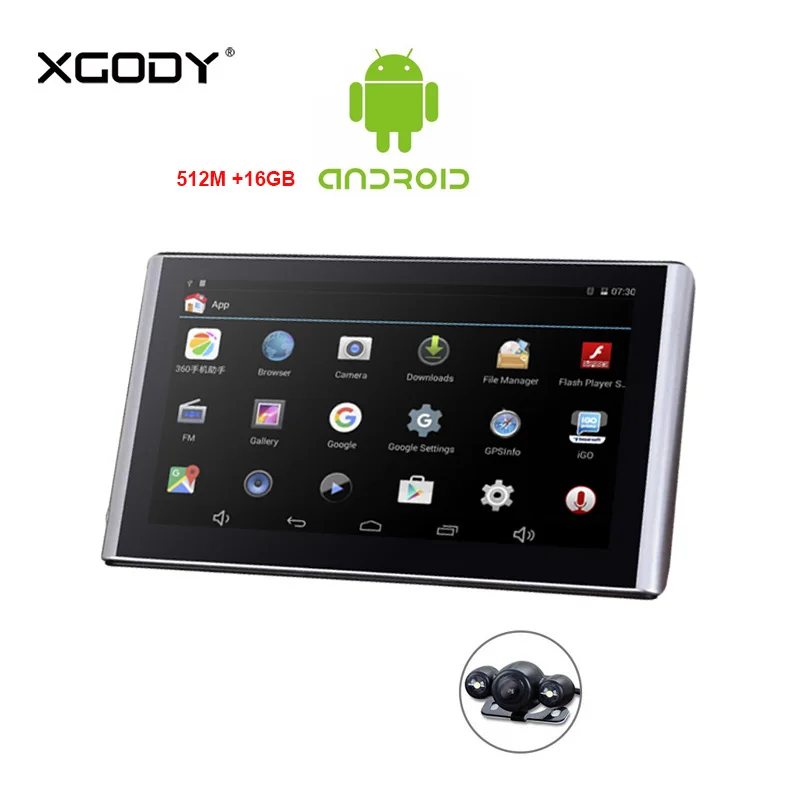 

Xgody Android 7'' Dash Camera Gps Navigation 512M + 16GB Car Navigator Dvrs With Wifi HD 1080p Video Recorder Fm AVIN Dashcam