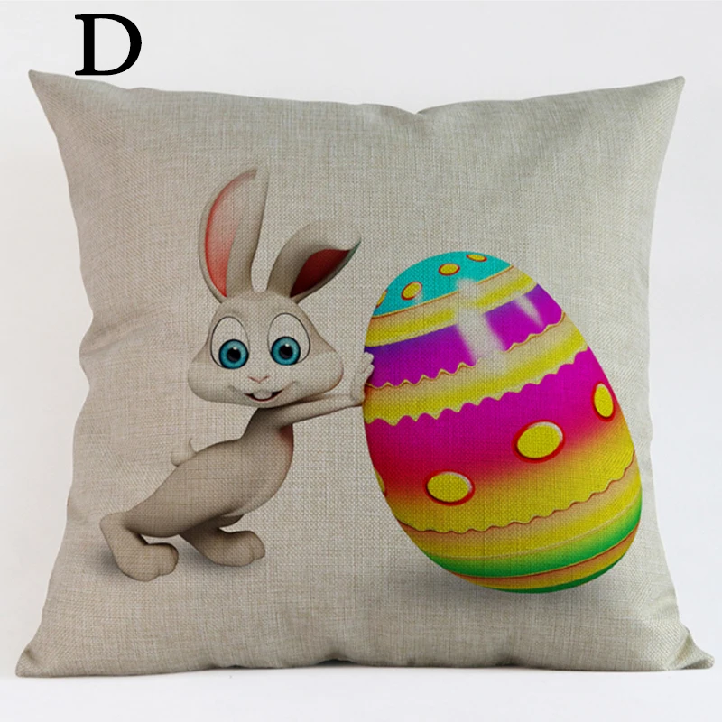 Easter Bunny Ribbit Easter Egg Cushion Cover Cotton Linen Pillow Cover