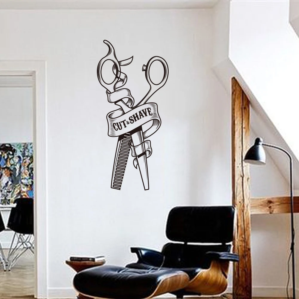 Hair Salon Wall Decal: Scissors & Comb Vinyl Sticker 2862 - UK