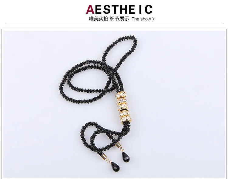 Модное многослойное длинное дизайнерское ожерелье с украшением из кристаллов, женское ожерелье из бисера, аксессуары