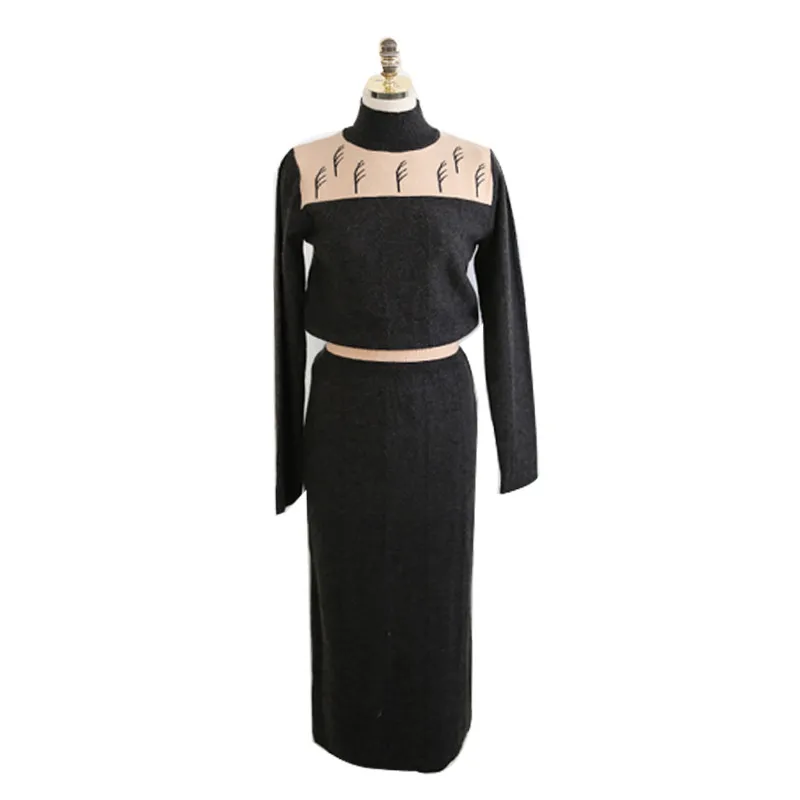 Женское весеннее платье-свитер, корейская мода, контрастный цвет, водолазка, тонкая, длинный рукав, Сельма, Офисная Леди, длинный халат, вязаное платье