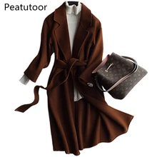 Новинка, осенне-зимнее модное женское Шерстяное Пальто, длинный рукав, воротник с лацканами, двойная ткань, Женское шерстяное пальто, повседневная Элегантная куртка