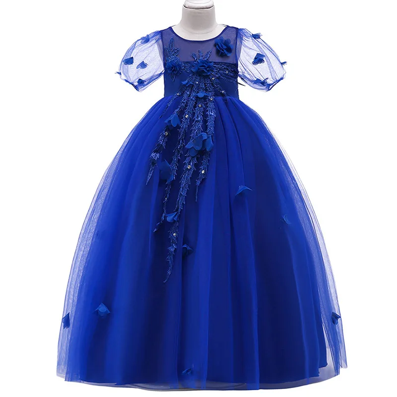 Длинное платье, платье с цветочным узором для девочек на свадьбу, платье для девочек, платье принцессы для первого причастия, детский костюм-пачка, детская одежда LP-217