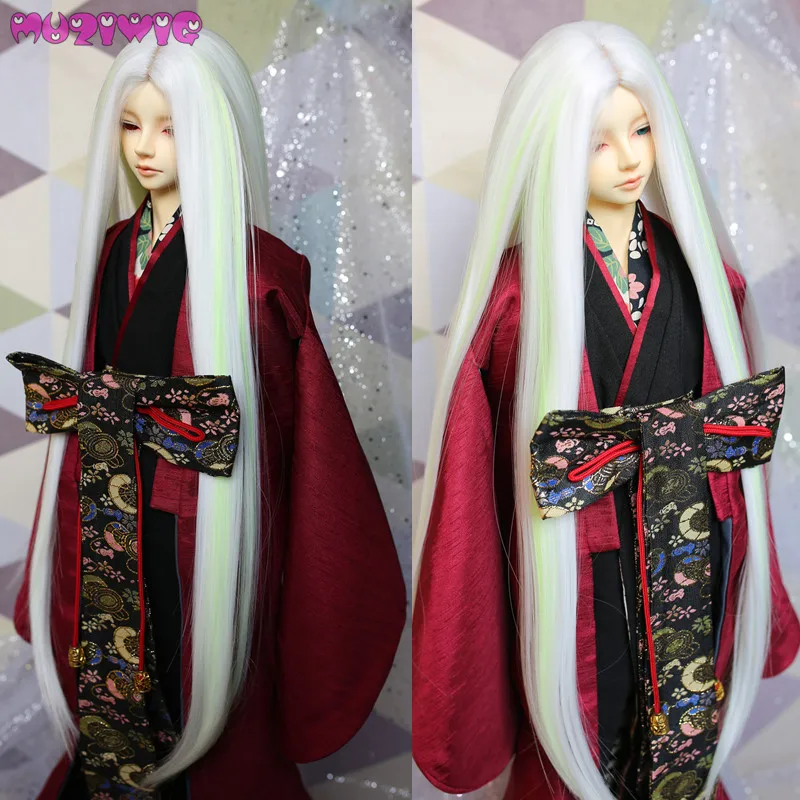MUZIWIG Synthetic Ancient Style White Purple Green Silver grey Long Straight doll wig hair for bjd 1/3 dolls wigs accessories