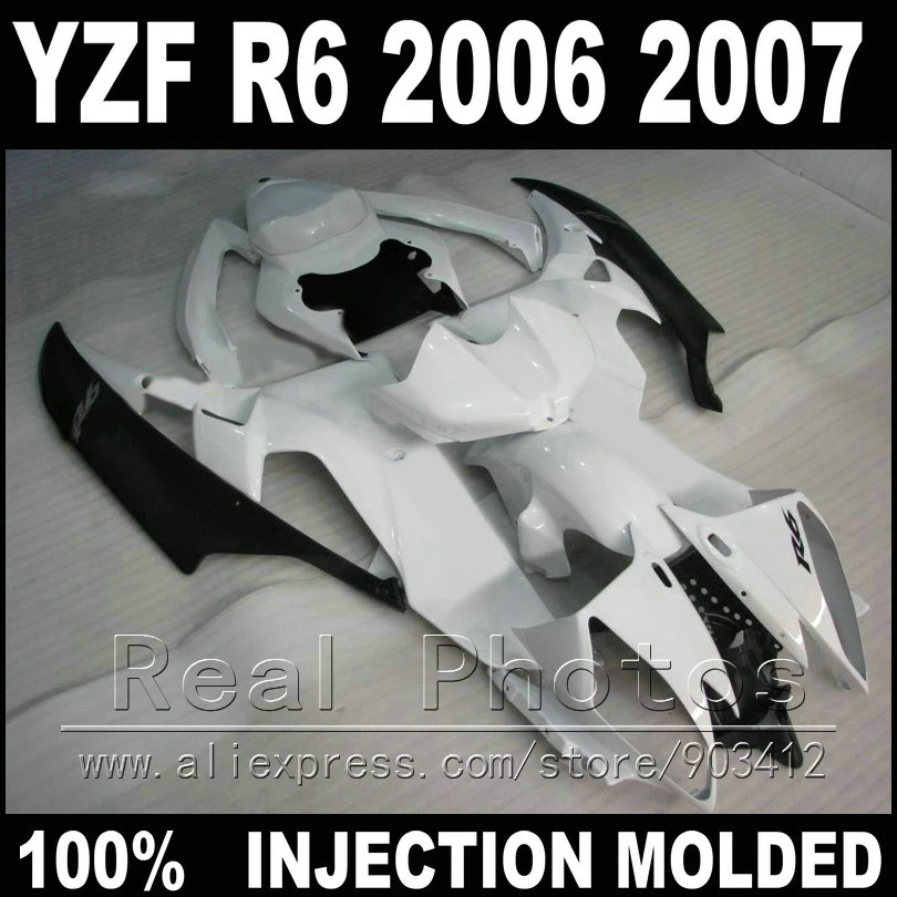 MOTOMARTS 100% подходит для YAMAHA R6 обтекатель комплект 2006 2007 литье под давлением белый матовый черный 06 07 | Полные комплекты обтекателей -32795330290