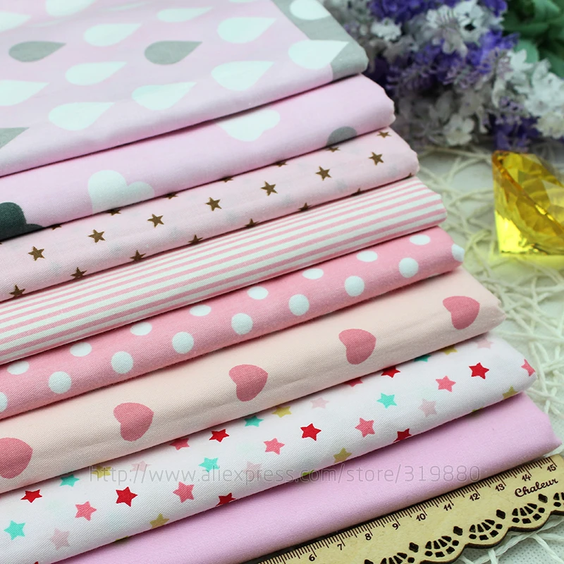 Twill 8 pcs Pink cartoon Cotton Fabric for DIY Patchwork Sewing Kids Bedding Bags Dot Tilda Doll Cloth Textiles Fabric 40*50cm