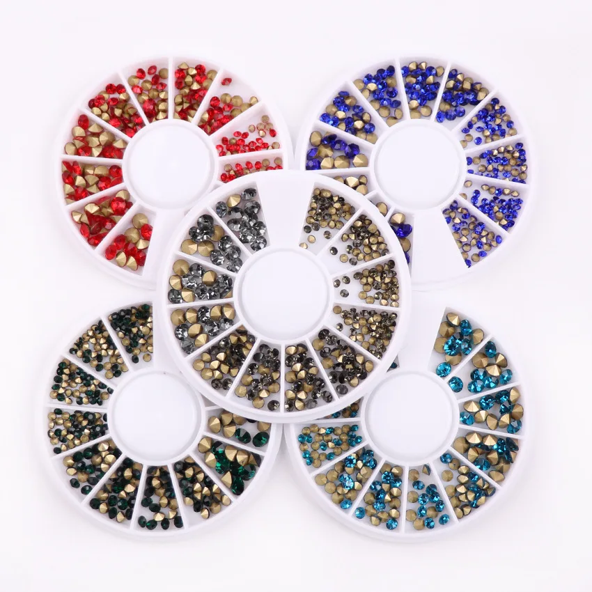 

1 Wheel 3D Nail Rhinestones, 5 Colors Crystal Clear Rhinestones, Crystal Clear Pointed Back,2/3/4mm Sizes RhinestonesHWZE144